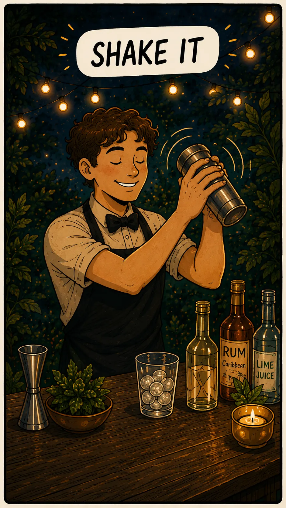 You shake your cocktail behind the bar.